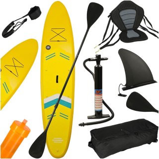 Deska SUP pompowana do pływania z siedzeniem akcesoriami wiosło zestaw żółta 350 cm Kik Sp. z o. o. Sp. k.