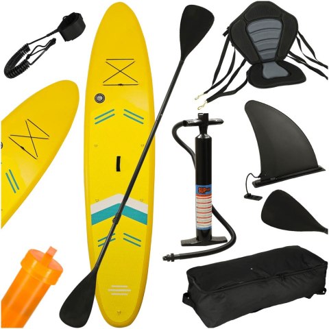 Deska SUP pompowana do pływania z siedzeniem akcesoriami wiosło zestaw żółta 350 cm Kik Sp. z o. o. Sp. k.