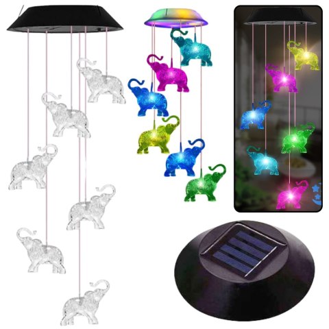 Lampki Solarne Ogrodowe LED Dzwonki Słoniki Kolorowe 70cm LEAN