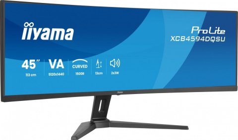 Monitor ProLite 44.5 cala XCB4594DQSU-B1 ,VA,DQHD,2xDP,2xHDMI,1500R,32:9, 450 cd/m2, 3000:1, USB HUB x4 (2x Type-A, 2x Typ