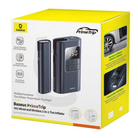 Kompresor do opon 2w1 z latarką i powerbankiem 6000mAh 75W - czarny BASEUS