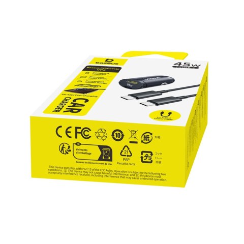 Ładowarka samochodowa USB-C z kablem USB-C 45W 1m - czarna BASEUS