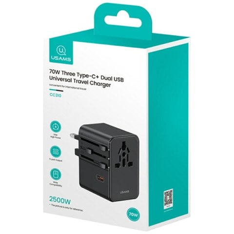 Ładowarka Travel Adapter 70W US/AU/EU/UK 3xUSB-C 4w1 czarny