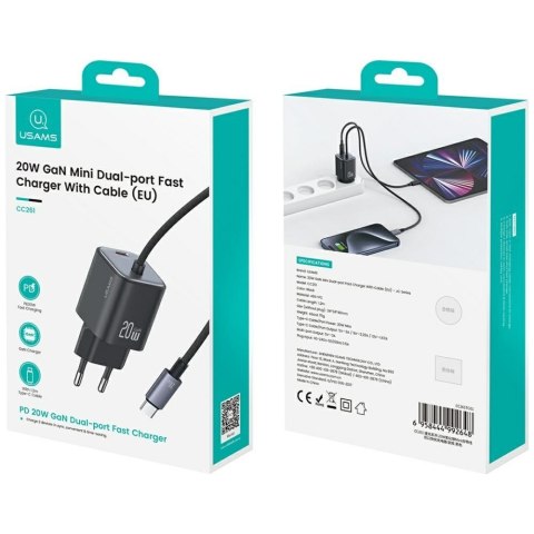 Ładowarka sieciowa JC Series CC261 20W GaN Fast Charger wbudowanykabel USB-C biały