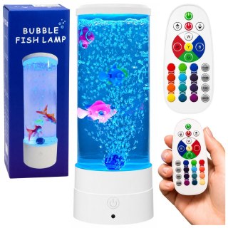 Lampka Nocna Ozdobna LED RGB Akwarium Z Rybkami 16 Kolorów USB Biała LEAN