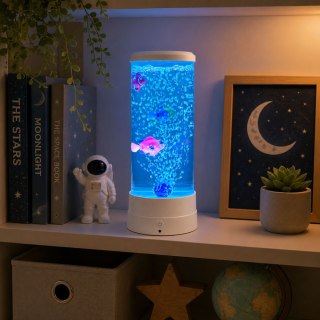 Lampka Nocna Ozdobna LED RGB Akwarium Z Rybkami 16 Kolorów USB Biała LEAN