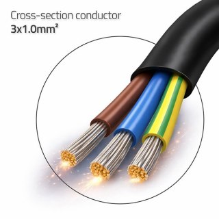 Kabel zasilający | wtyczka kątowa SCHUKO CEE 7/7 (E/F) | miedź Cu| odizolowany lutowany | 3x1.0mm2 | 1.8m
