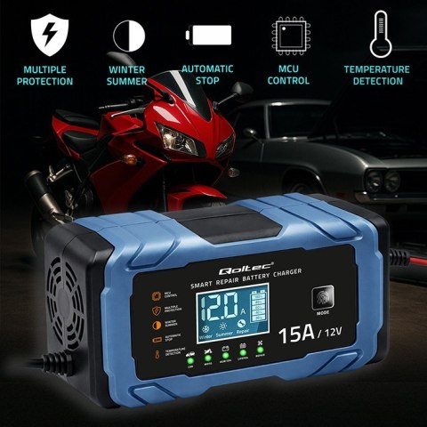 Ładowarka 12V 15A | Prostownik z funkcją naprawy | AGM GEL LiFePO4 | 9-stopniowe ładowanie