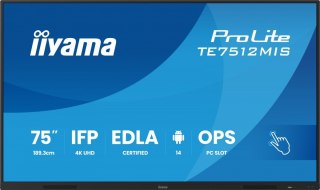 Monitor 75 cali TE7512MIS-B4AG 40pkt,IPS,4K,24/7,7H, ANDROID 14, RK3576, 8/128GB, EDLA, Essential