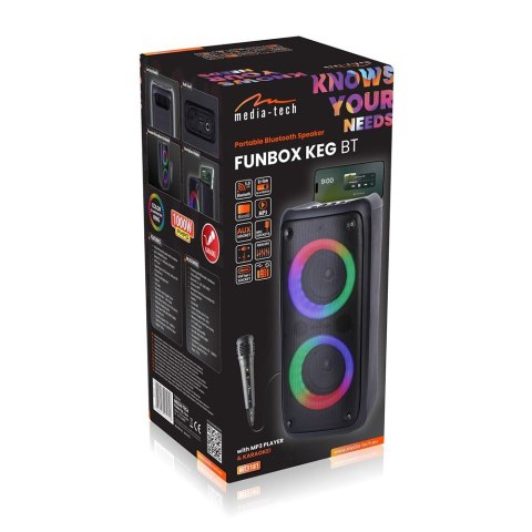 Głośnik FUNBOX BT MT3181 Bluetooth 5.0/TWS/MP3/MicroSD/USB/AUX/Equalizer/Jack 6.3/RGB/USB-C/ RMS 40W/PMPO 1000W Media-Tech