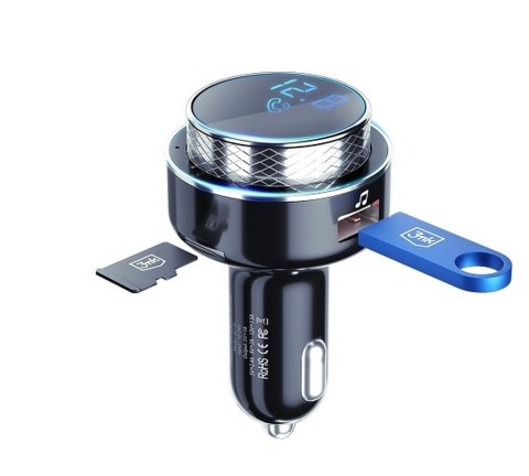 Ładowarka samochodowa transmiter Bluetooth 2xUSB-A + czytnik kart+ Bluetooth 3MK