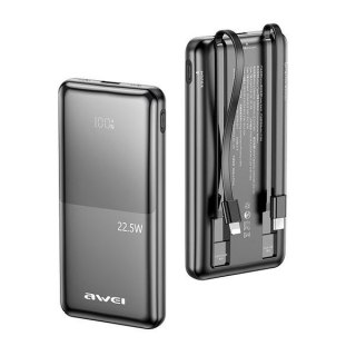 Powerbank 10000mAh P76K 22,5W 4 Wyjścia ładowania dwa kable AWEI