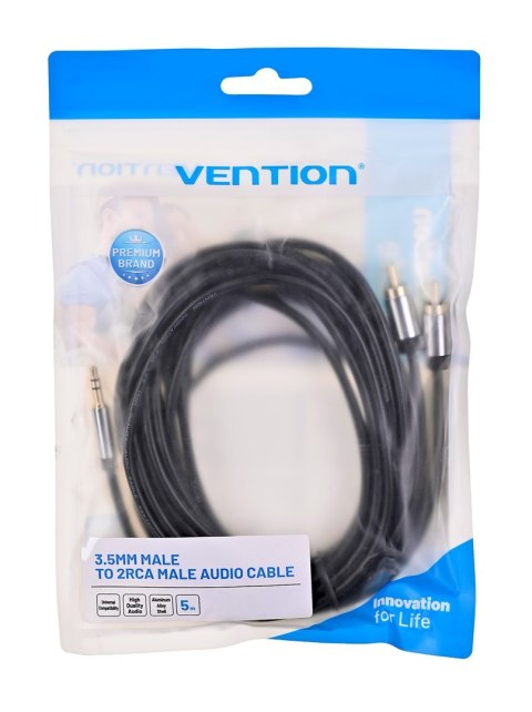 Kabel audio 3,5 mm męski na 2RCA męski 5m czarny