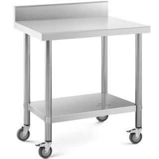 Stół blat roboczy przyścienny z rantem na kółkach 2 poziomy 60 x 80 cm STAL Royal Catering