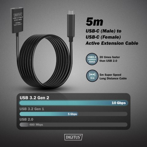 Kabel przedłużający aktywny USB-C - USB-C, USB 3.2 Gen2, 10Gbps, 5m