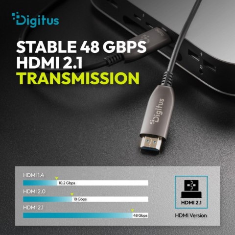 Kabel połączeniowy hybrydowy HDMI AOC | HDMI-A męski-męski | HDMI 2.1 | UHD-2 8K@60Hz | 48Gbps |HDR, eARC, HDCP 2.2, CEC | 80m