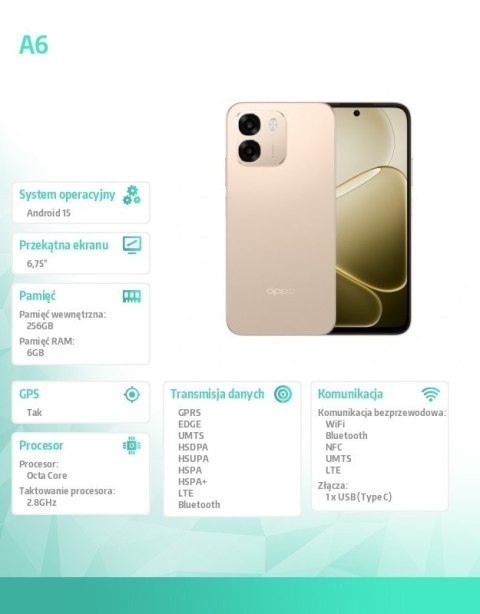 Smartfon A6 4G 6/256GB CPH2817 złoty