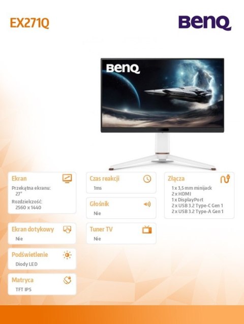 Monitor 27 cali EX271Q 2K IPS IPS/180Hz/2K/Gaming