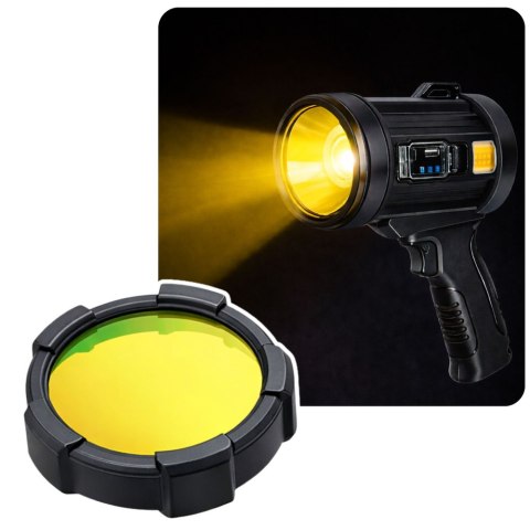 Latarka LED Szperacz Solarna 6 Trybów Powerbank Wymienne Filtry 23 cm LEAN