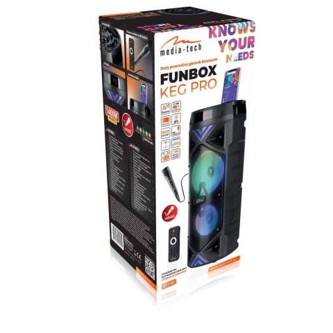 Głośnik FUNBOX KEG PRO MT3182 Karaoke/Bluetooth 5.0+EDR/FM/MP3?MicroSD/USB/Equalizer/AUX/Jack 6.3/Pilot/LED/RMS 50W/PMPO 1400W Media-Tech