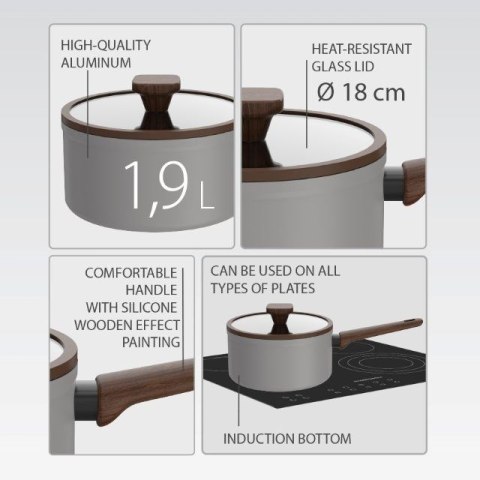 Rondel z pokrywką 18cm, 1,9L MR-1211-18S MAESTRO grey