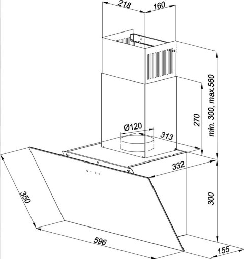 Okap kominowy MAAN Vertical Glass 60 cm | LED | czarne szkło