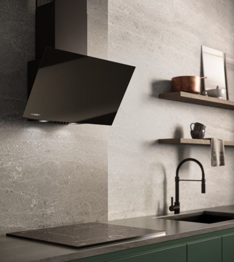 Okap kominowy MAAN Vertical Glass 60 cm | LED | czarne szkło