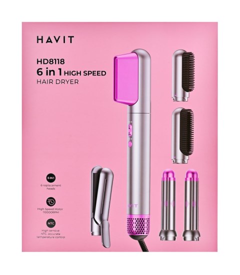 Suszarka do włosów Havit HD8118-EU (szaro-różowy)