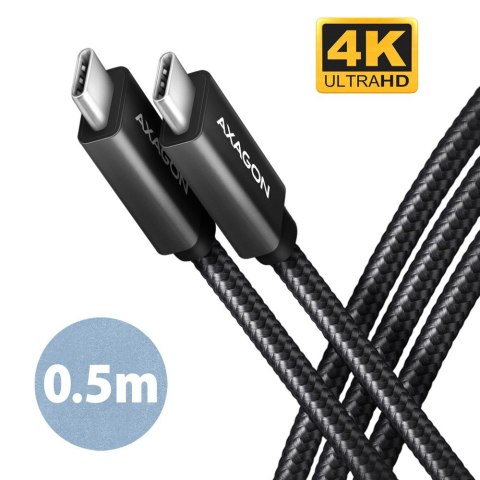BUCM32-CM05AB Kabel USB-C - USB-C 3.2 Gen 2 0.5m, PD 100W, 5A, 4K HD, ALU, oplot, czarny AXAGON