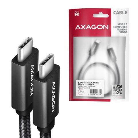 BUCM32-CM05AB Kabel USB-C - USB-C 3.2 Gen 2 0.5m, PD 100W, 5A, 4K HD, ALU, oplot, czarny AXAGON