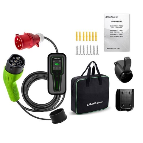Mobilna ładowarka do samochodu elektrycznego EV z regulacją 2w1 Typ2 | 11kW | 3 Fazy | CEE 5 PIN | LCD | Przenośna | Wallbox | 