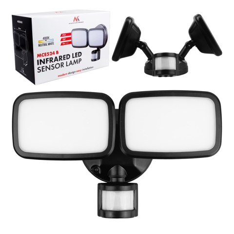 MACLEAN ŚCIENNA LAMPA LED, Z CZUJNIKIEM PIR, 20W, 1500LM, IP65, NEUTRAL WHITE 4000K, CZARNA MCE524 B