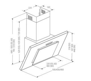 Okap kominowy AKPO WK-4 NERO LINE ECO 50 cm | LED liniowy | czarny
