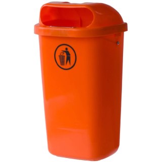 Kosz uliczny miejski pojemnik na śmieci na słupek lub ścianę DIN 50L - pomarańczowy Europlast Austria