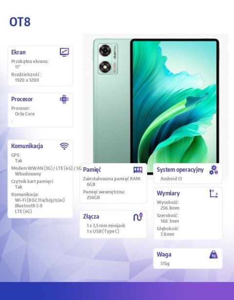 Tablet OT8 4G 11 cali 6/256GB zielony OUKITEL