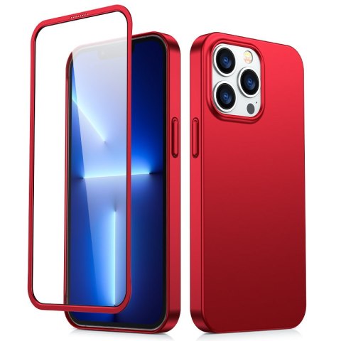 Etui pokrowiec do iPhone 13 Pro Max obudowa na tył i przód + szkło hartowane czerwony