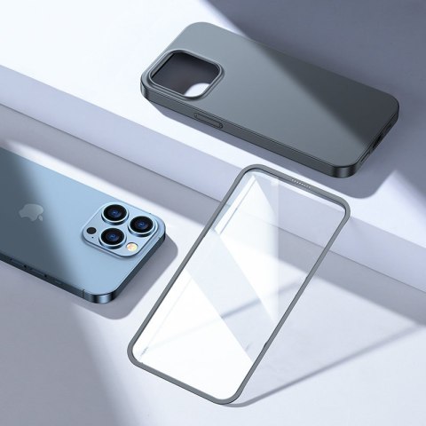 Etui pokrowiec do iPhone 13 Pro Max obudowa na tył i przód + szkło hartowane szary