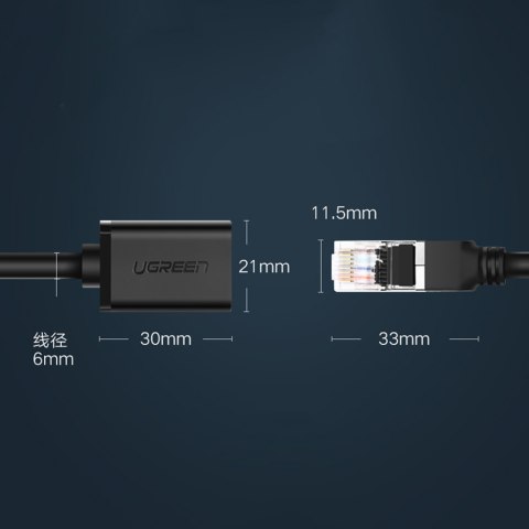 Przedłużacz kabla sieciowego LAN Ethernet RJ45 F/UTP Cat. 6 1000Mb/s 0.5m czarny UGREEN