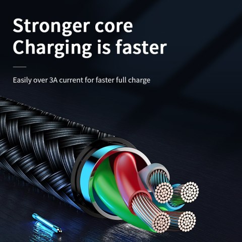 Kabel przewód USB-A - microUSB 3A wskaźnik ładowania 2m czarny