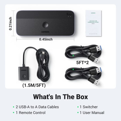 Przełącznik switch 2-in-4 na 2 komputery USB 3.0 + 2x kabel USB-A czarny UGREEN