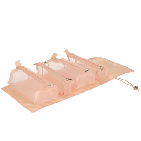 Kosmetyczka składana podróżna wypinana zwijana 4w1 duża pojemność przenośna różowa Kik Sp. z o. o. Sp. k.