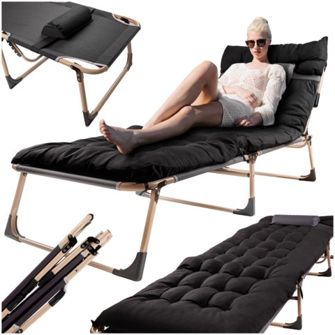 Łóżko polowe LUARO turystyczne składane leżak biznesowy 193 cm czarny Kik Sp. z o. o. Sp. k.