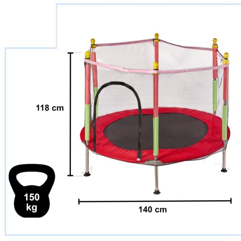 Trampolina do domu ogrodu dla dzieci siatka piłki 140cm 55inch czerwona Kik Sp. z o. o. Sp. k.