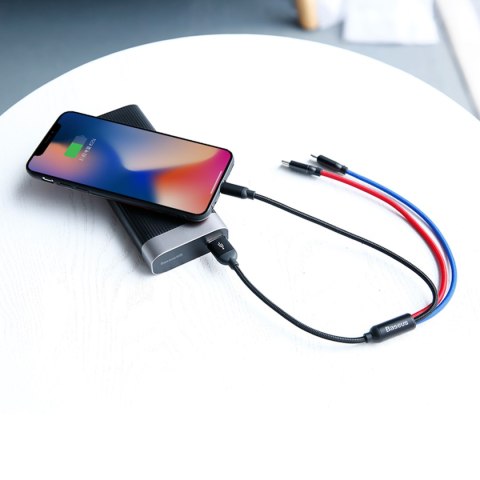 3w1 Kabel przewód USB-A - micro USB / iPhone Lightning / USB-C 3.5A 0.3m - czarny BASEUS