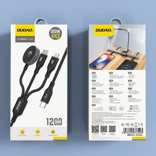 3w1 Kabel przewód USB-C - USB-C / iPhone Lightning / ładowarka do Apple Watch PD 100W 1.2m - czarny DUDAO
