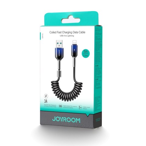 Kabel przewód spiralny USB-A - iPhone Lightning Crystal-Clear Series 3A 1.5m - czarny JOYROOM