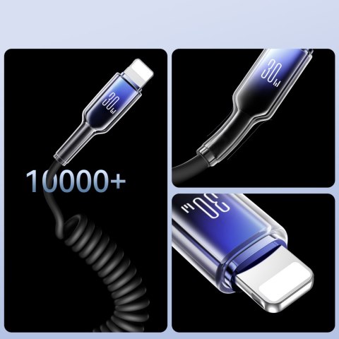 Kabel przewód spiralny USB-C - iPhone Lightning Crystal-Clear Series 30W 1.5m - czarny JOYROOM