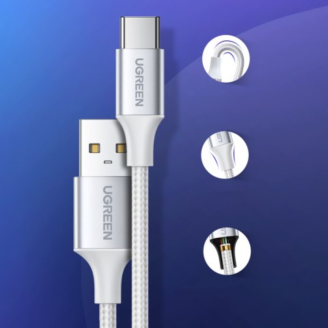 Kabel przewód w oplocie USB-A - USB-C QC 3.0 3A 1m - biały UGREEN