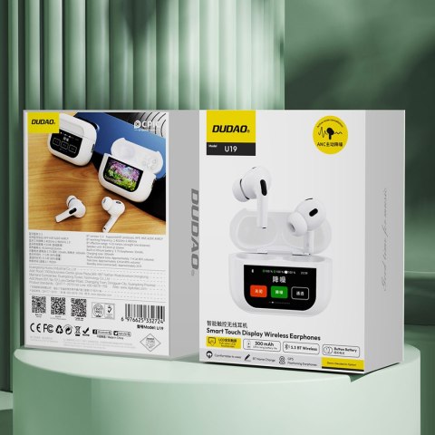 Słuchawki U19 douszne TWS bezprzewodowe Bluetooth 5.3 z wyświetlaczem LED - białe DUDAO