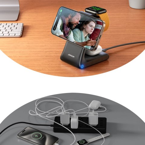 3w1 Ładowarka bezprzewodowa stacja ładująca z MagSafe - czarna JOYROOM